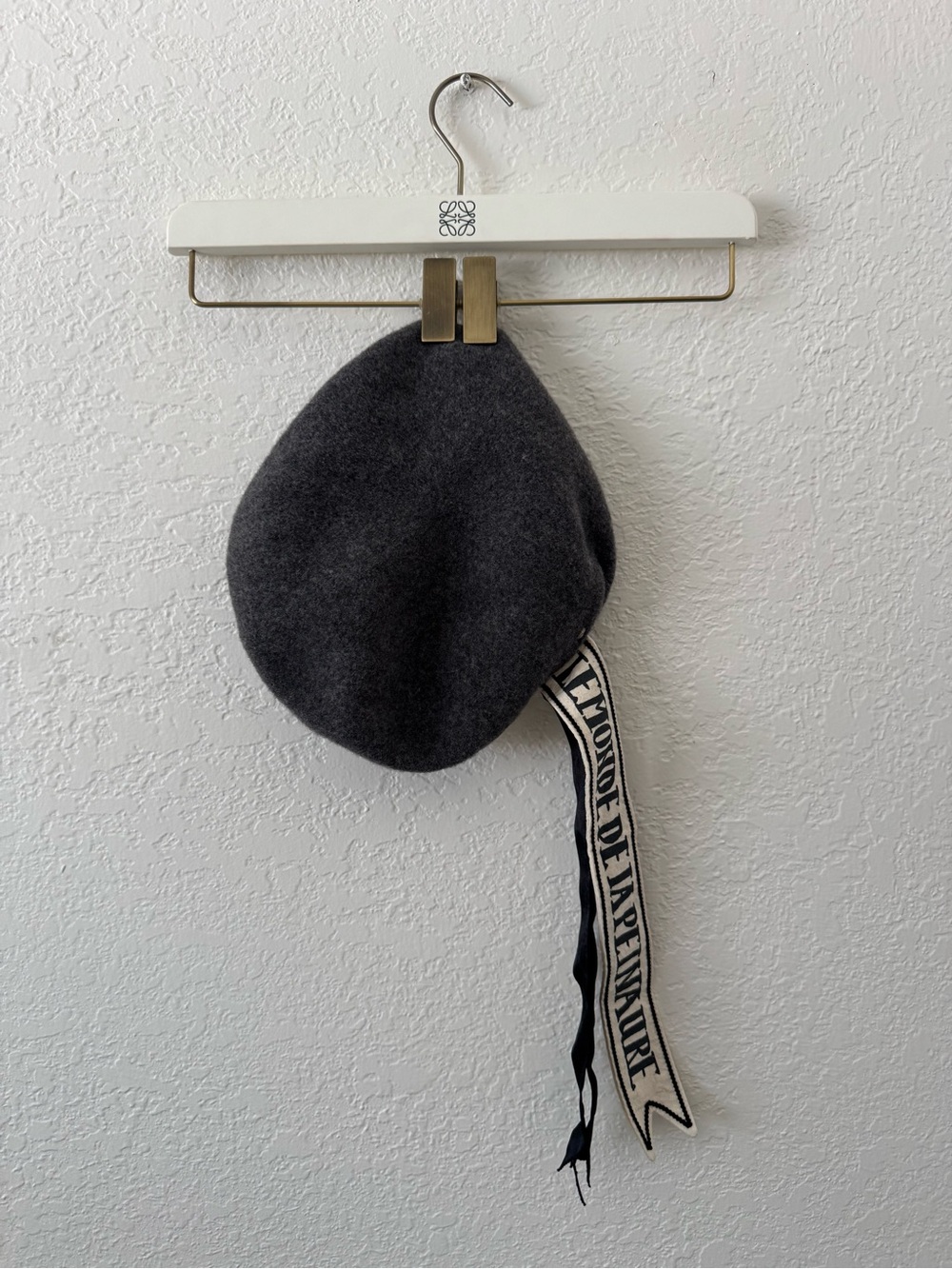 Charcoal Wool Beret with Script Ribbon